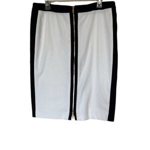 Calvin Klein Skirt Womens 12 Pencil White Black Colorblock Front Zip New